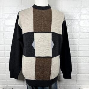Norm Thompson Sweater Mens L Multi Colorblock Wool Blend Aesthetic Grandpacore
